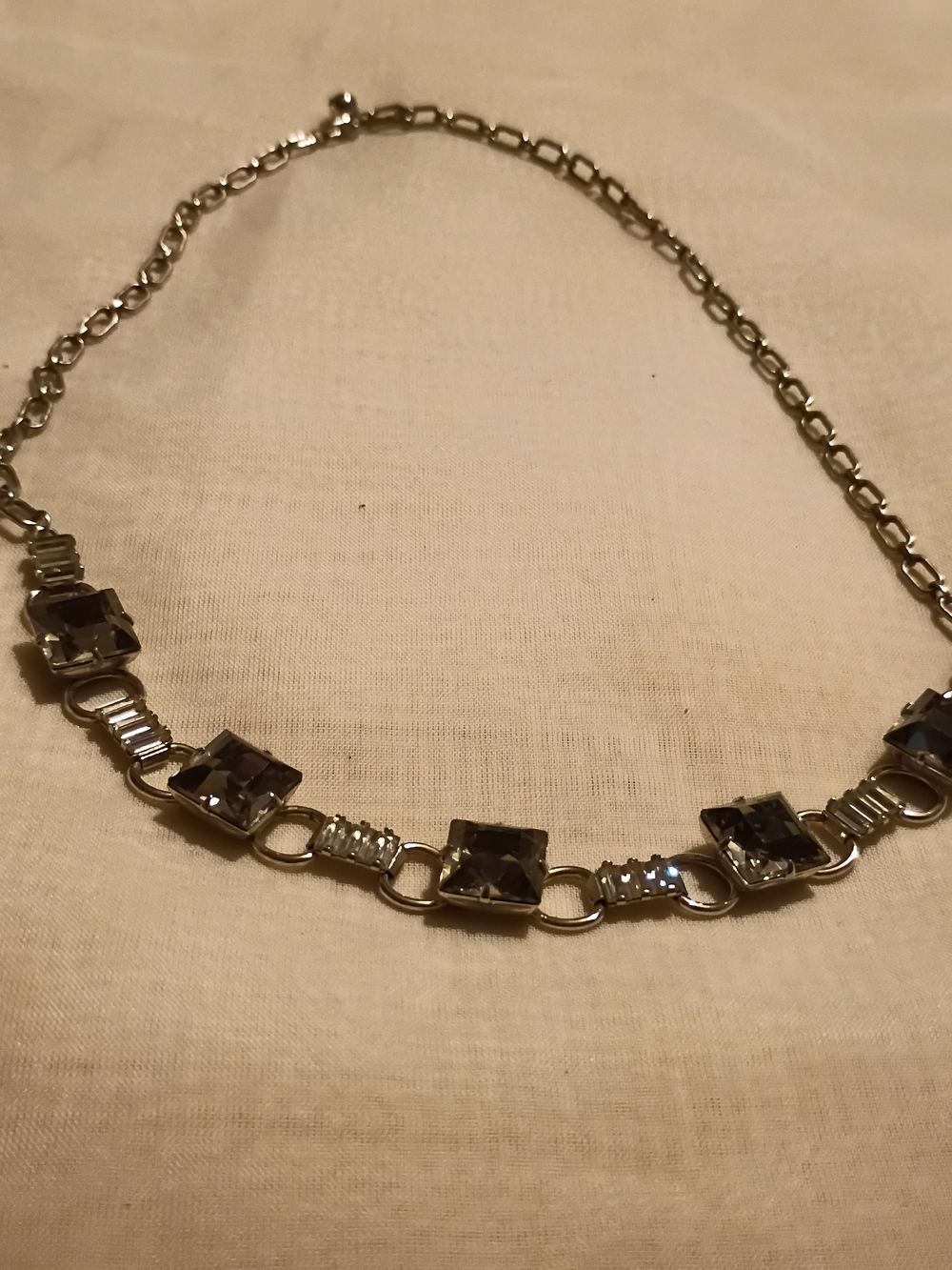 Classic Silver-Tone Gray Crystal Statement Necklace
